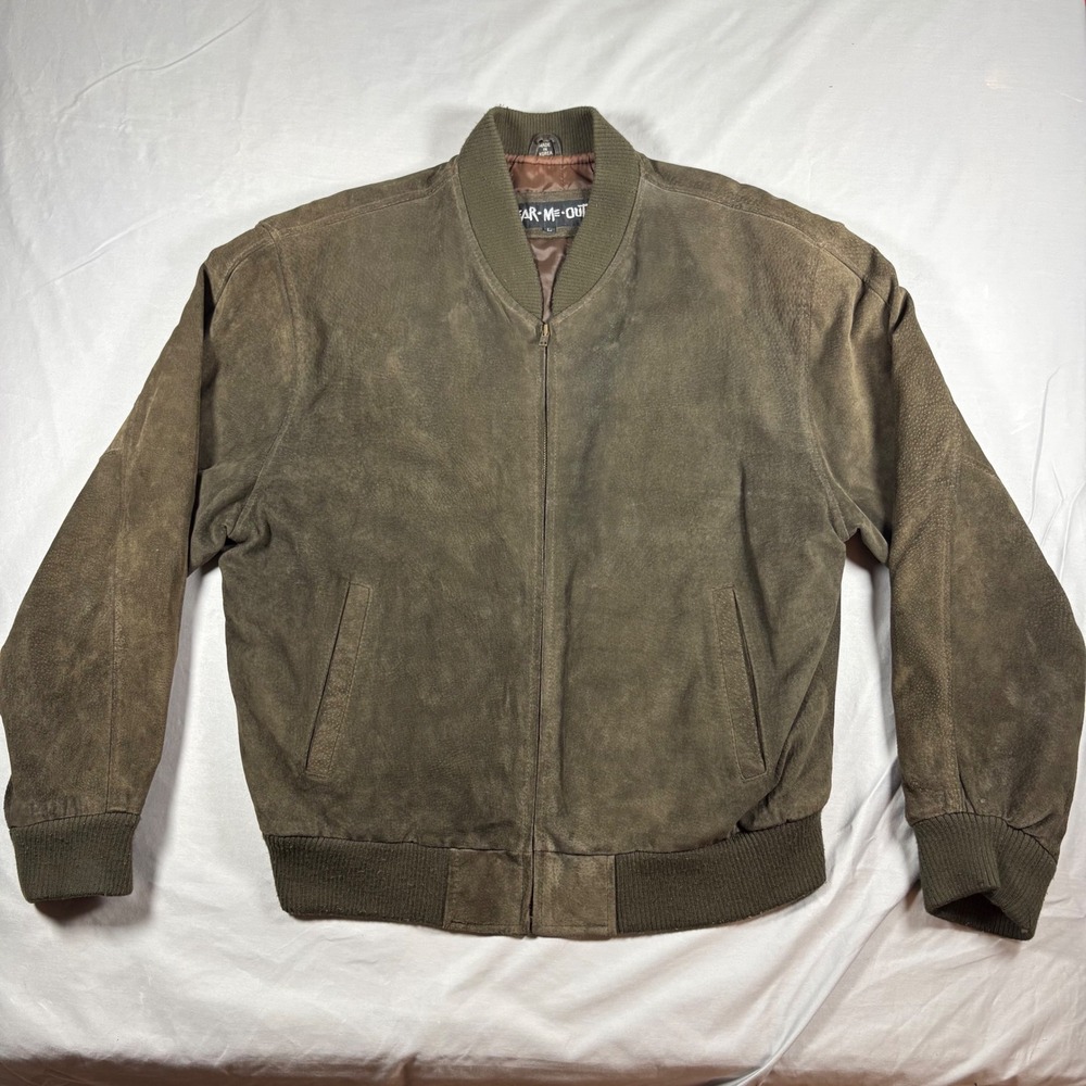 Vintage Wear Me Out Nubuck Suede Leather Bomber Jacket Mens L Brown 80s Korea